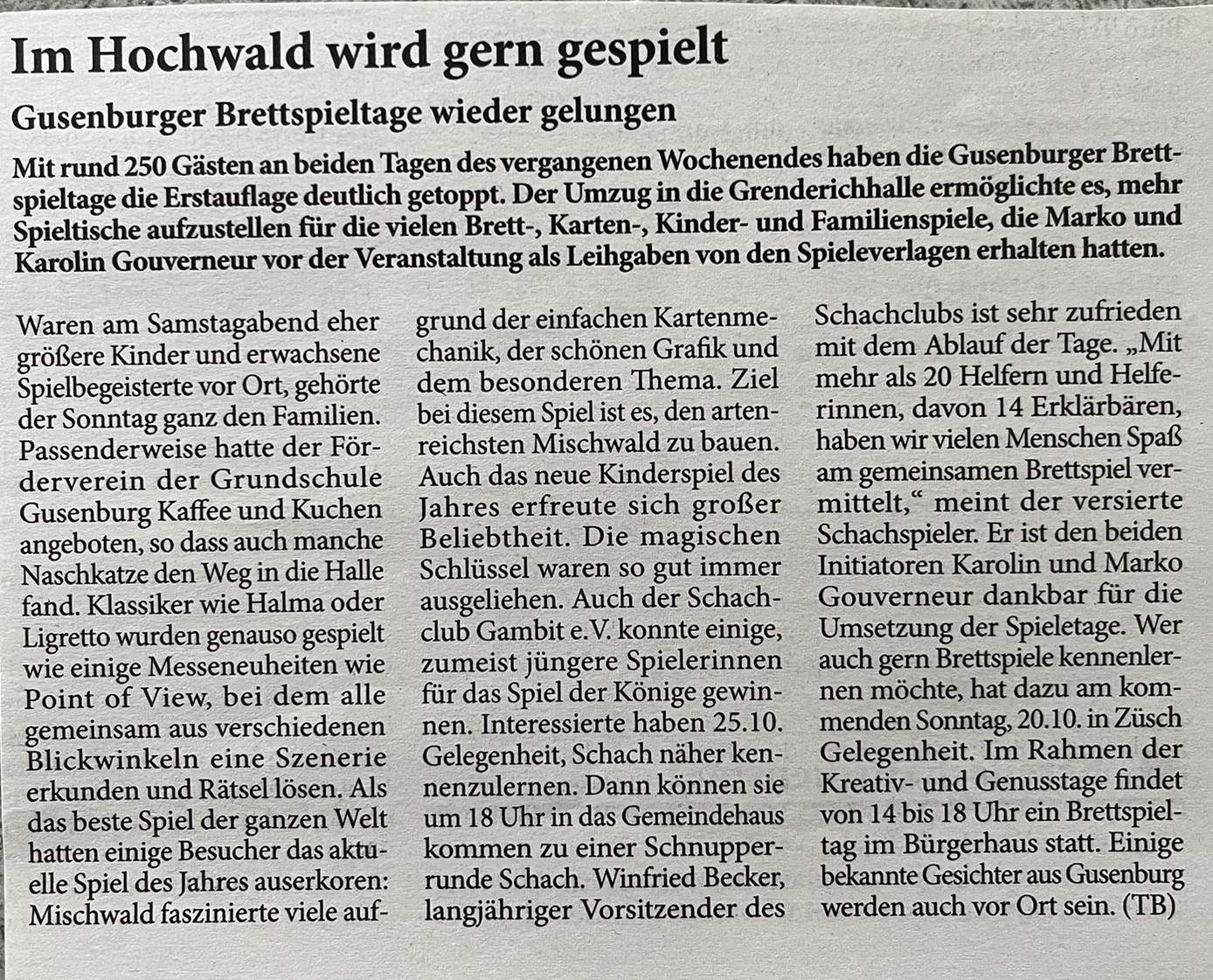 Spieletage Zeitungsbericht 1
